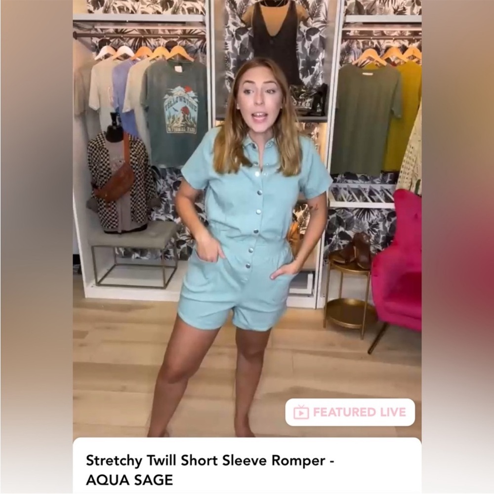 Stylish Aqua Sage Romper with Pockets NWT small
